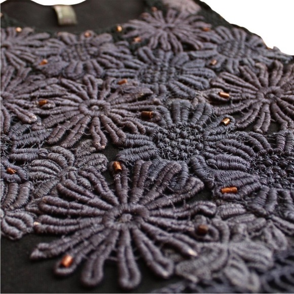 Free People Unique Wool Floral Dress Crochet Sleeveless romcom core Boho Small - Picture 4 of 14